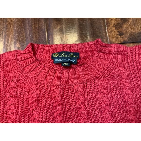 Loro Piana Men's Red Cable Knit Crew Neck Sweater, Size L | 50 - Picture 2 of 8